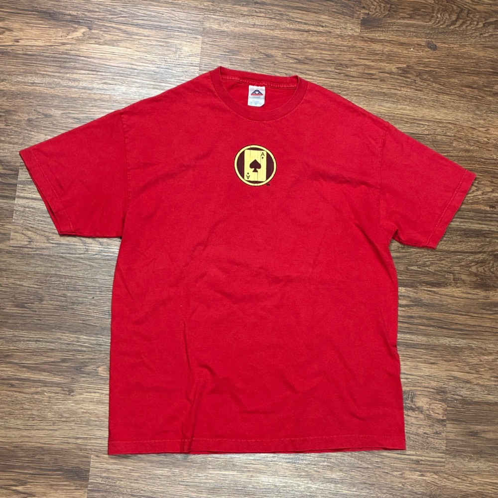 Vintage Y2K Ace of Spades Poker Casino T Shirt Mens XL Red Graphic Tee
